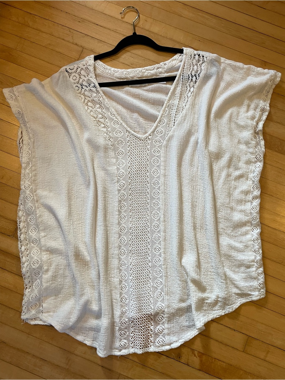 OUT FROM UNDER Urban Outfitters Cotton Gauze Shirt Top Crochet Lace Boxy Fit M/L